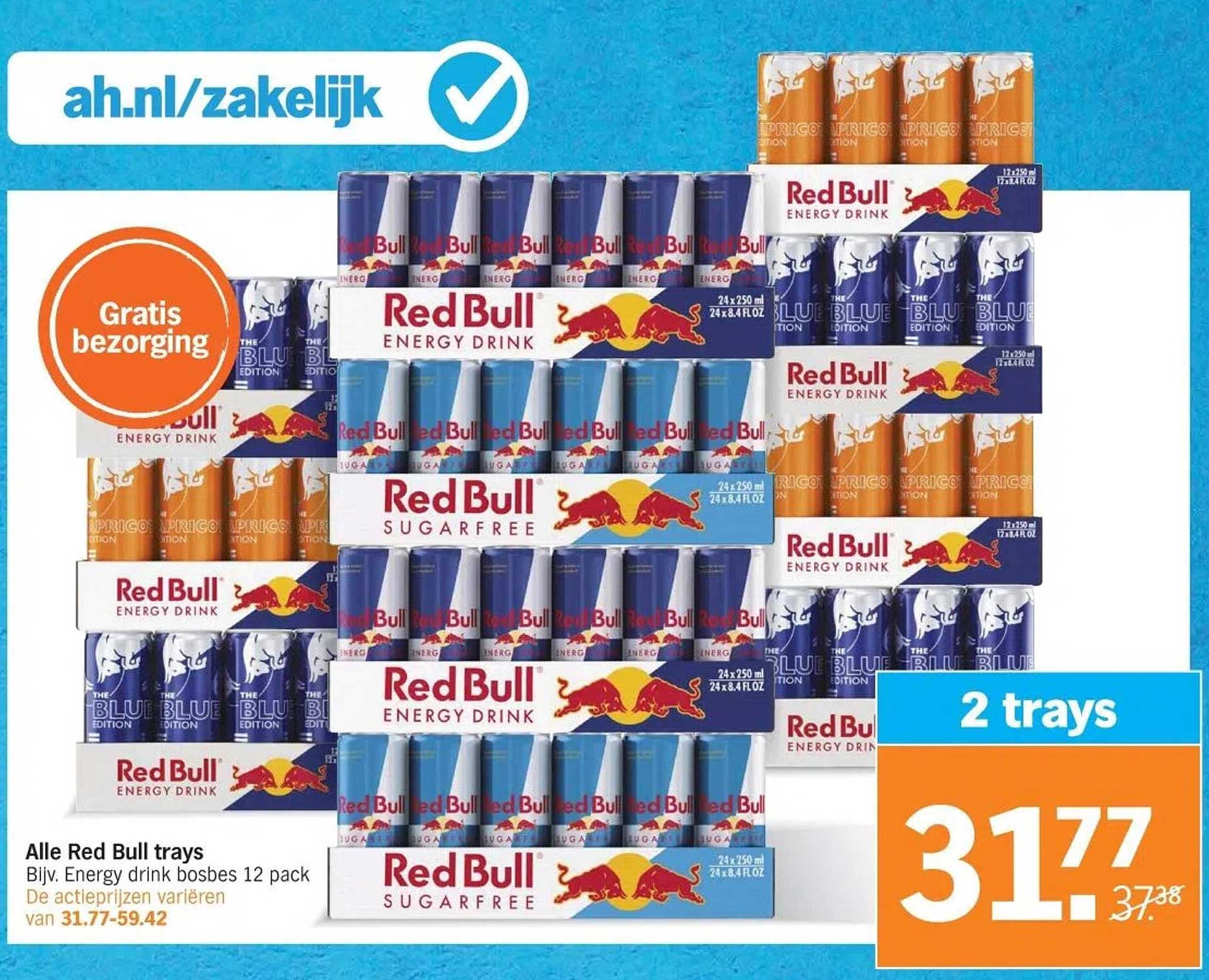 Alle Red Bull trays Bijv. Energy drink bosbes 12 pack De actieprijzen variëren van 31,77-59,42