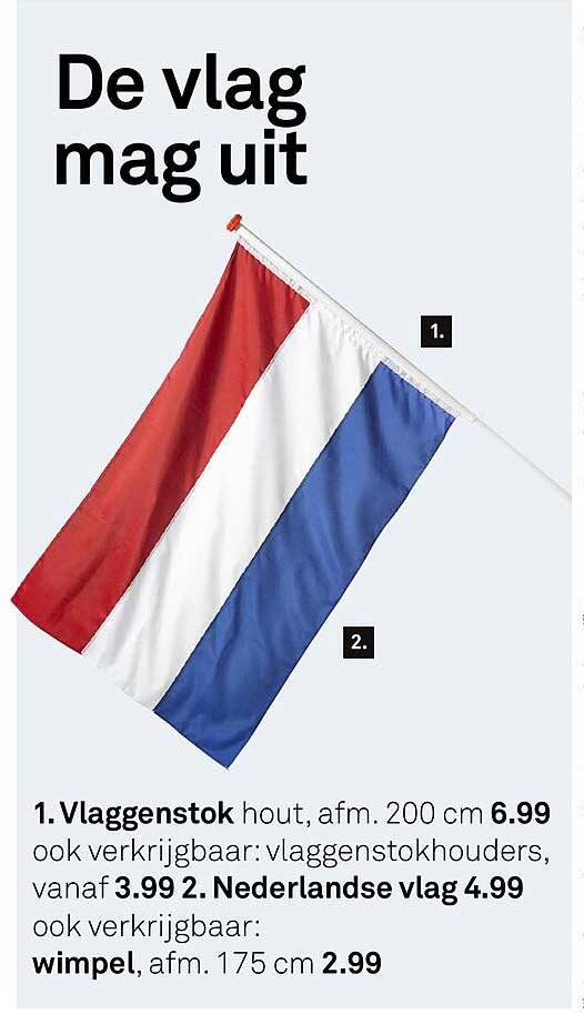 1. Vlaggenstok hout, afm. 200 cm