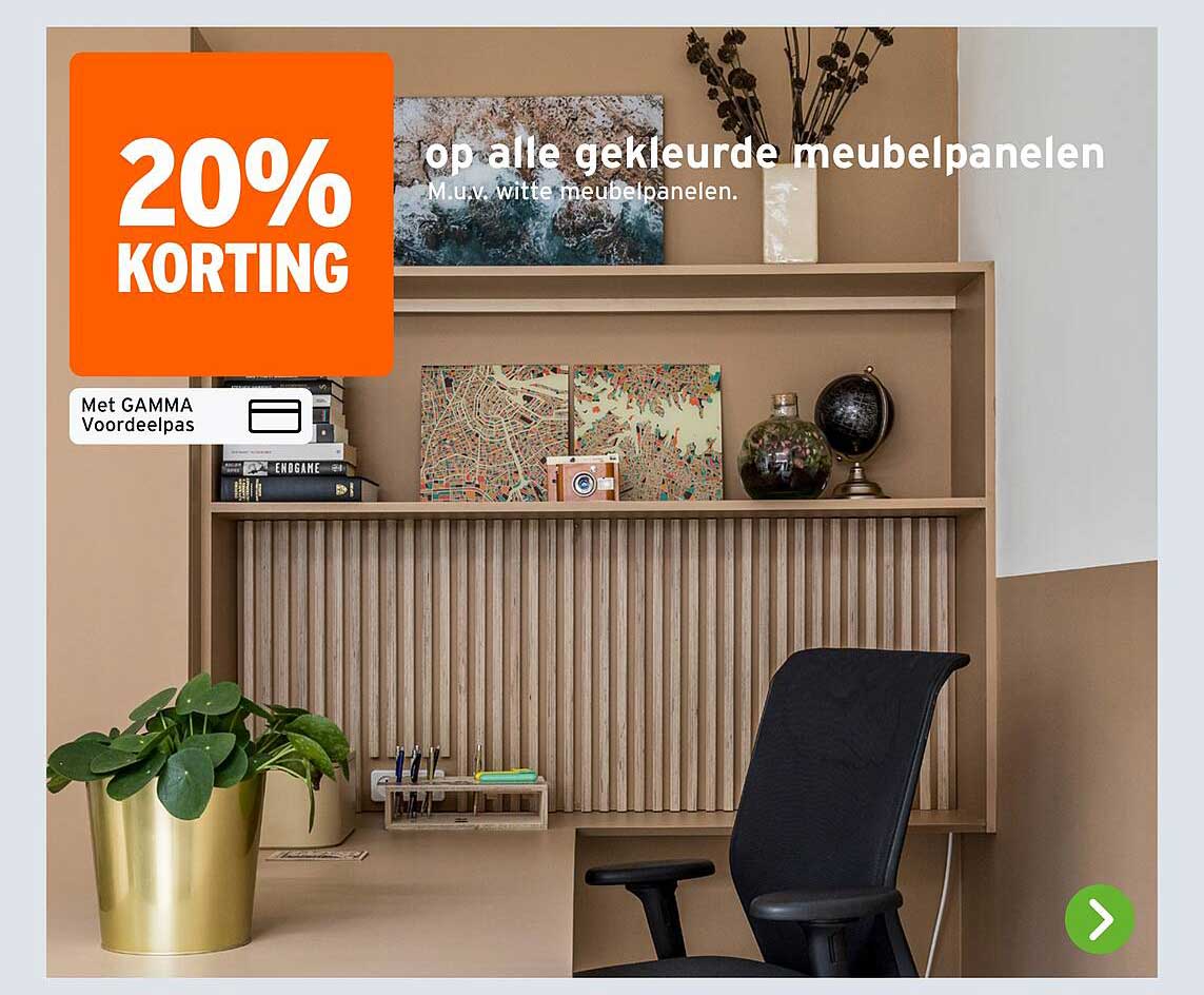 20% korting op alle gekleurde meubelpanelen