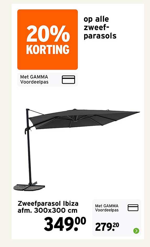 20% korting op alle zweefparasols