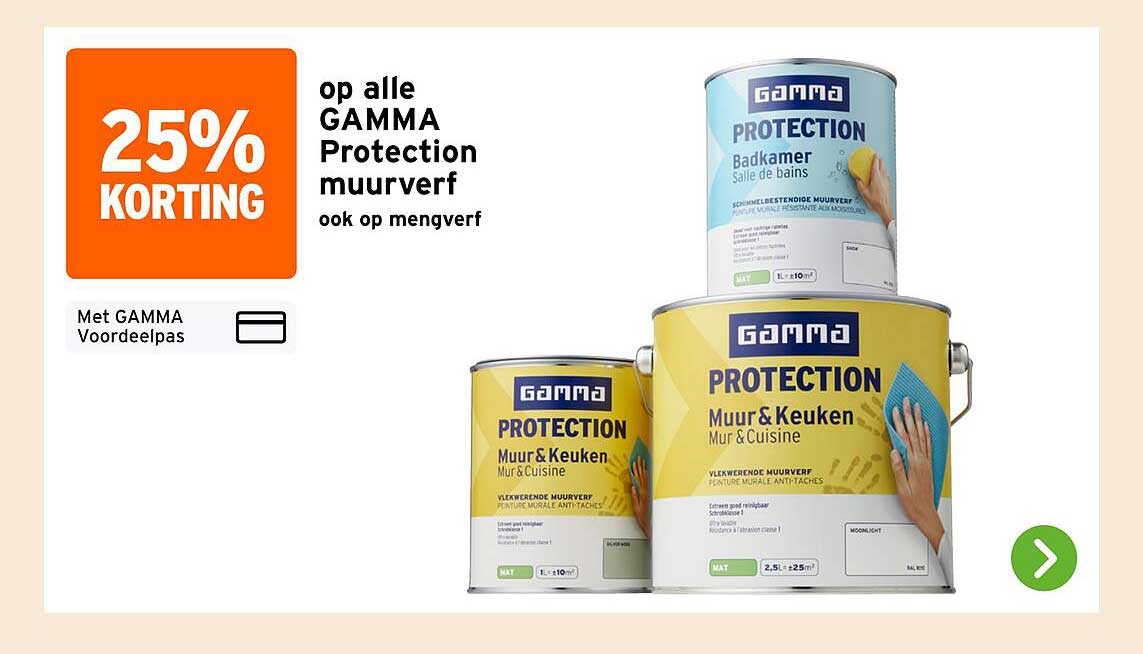 25% KORTING op alle GAMMA Protection muurverf ook op mengverf