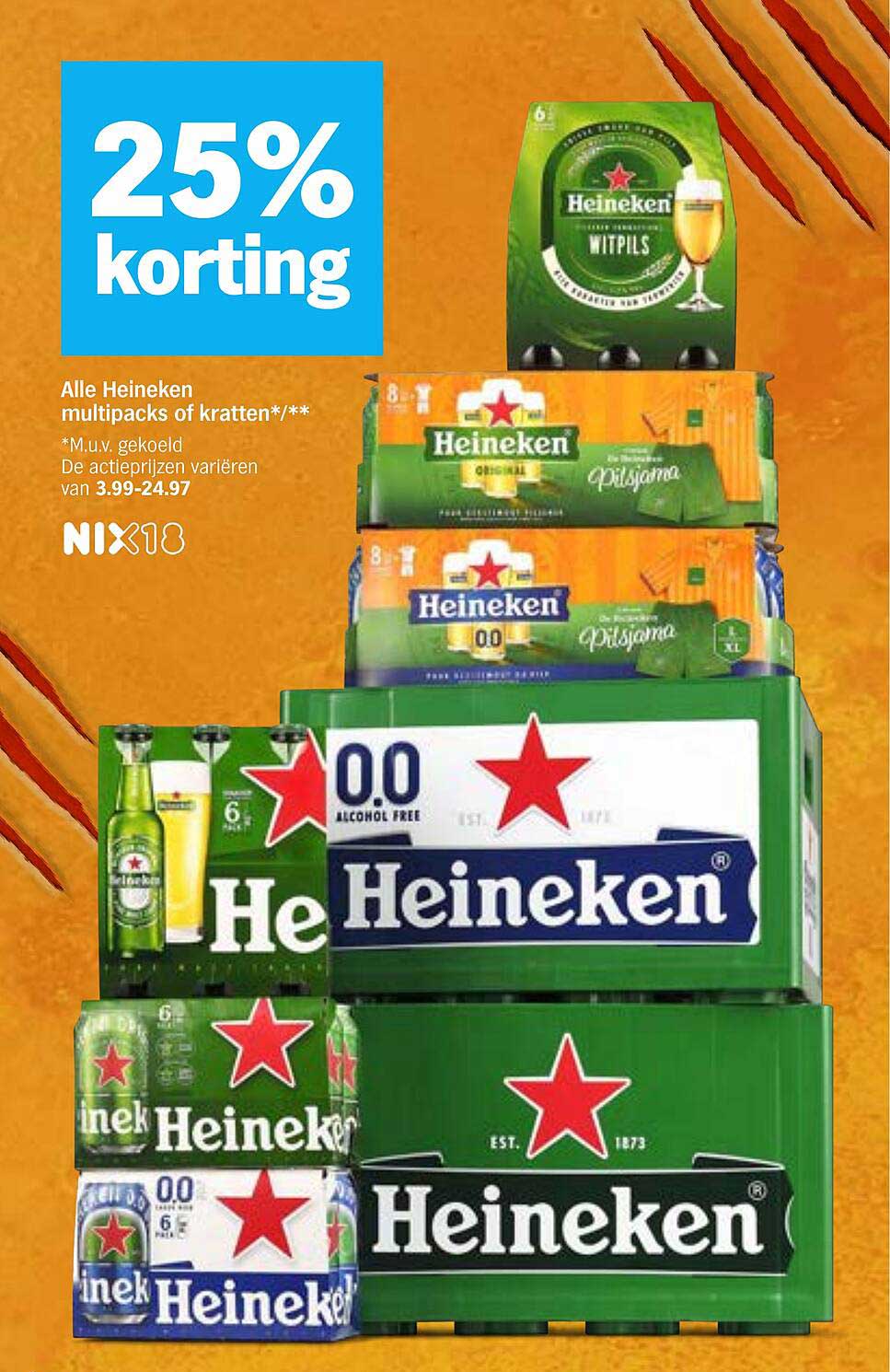 25% korting op alle Heineken multipacks of kratten