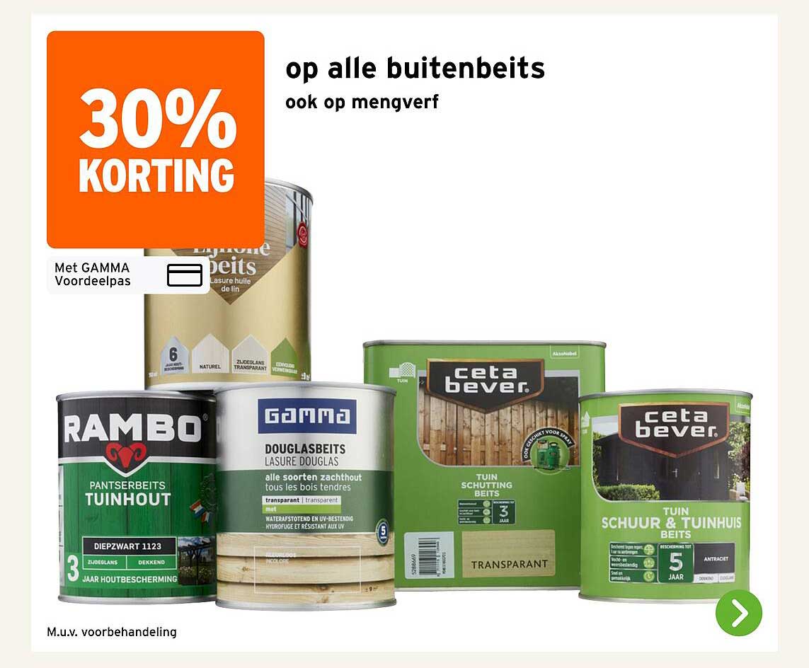 30% KORTING op alle buitenbeits ook op mengverf