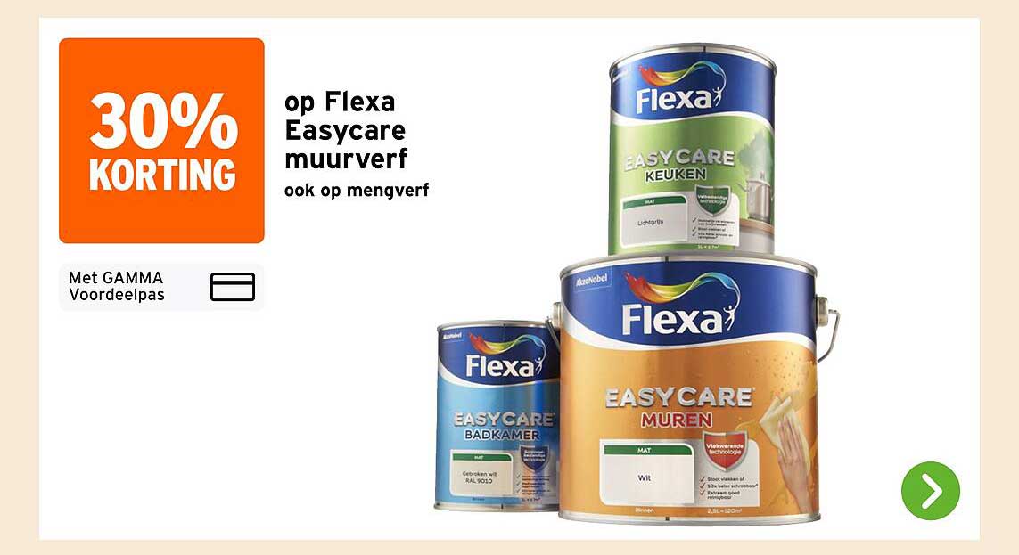 30% KORTING op Flexa Easycare muurverf ook op mengverf