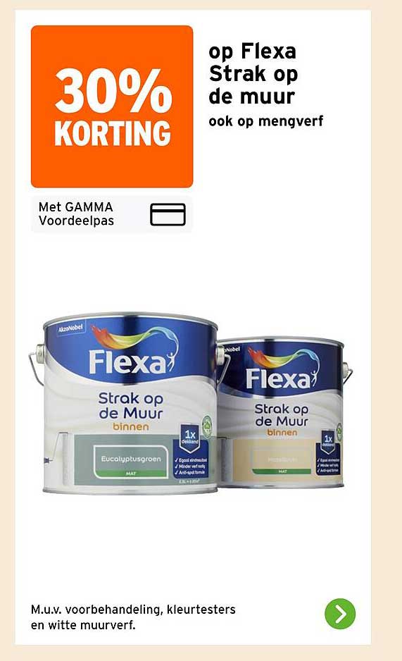 30% korting op Flexa Strak op de muur ook op mengverf
