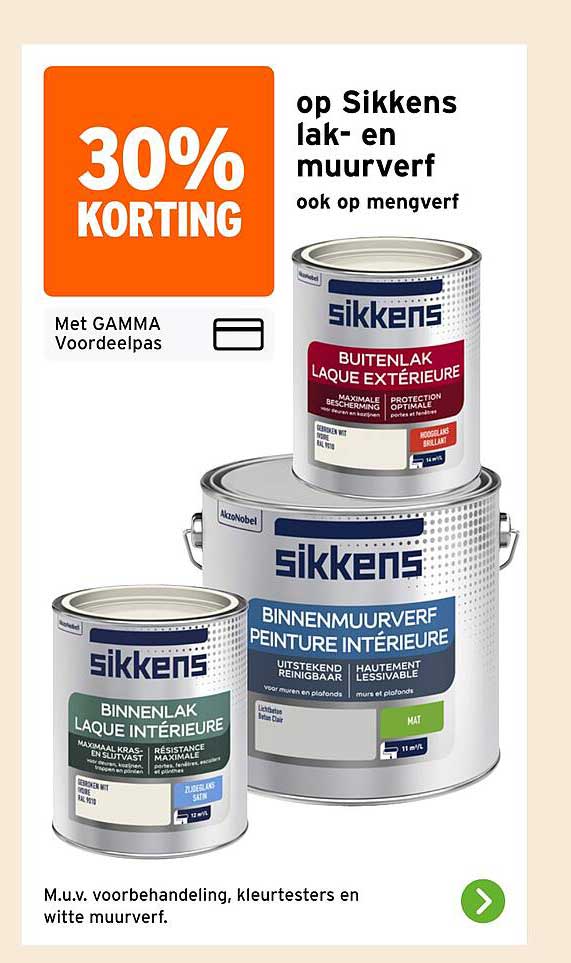 30% KORTING op Sikkens lak- en muurverf ook op mengverf