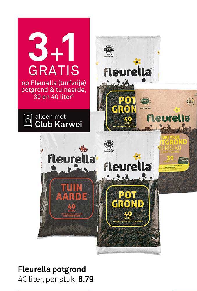 3+1 GRATIS op Fleurella (turfvrije) potgrond & tuinaarde, 30 en 40 liter¹