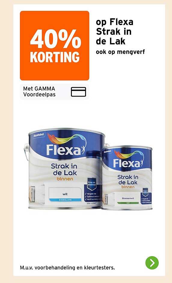 40% korting op Flexa Strak in de Lak ook op mengverf