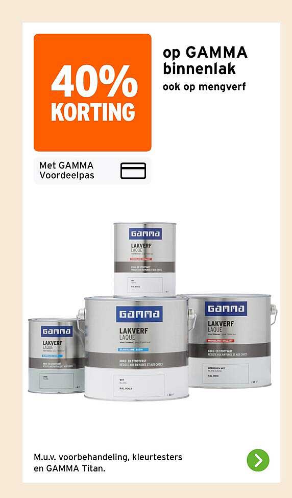 40% korting op GAMMA binnenlak ook op mengverf