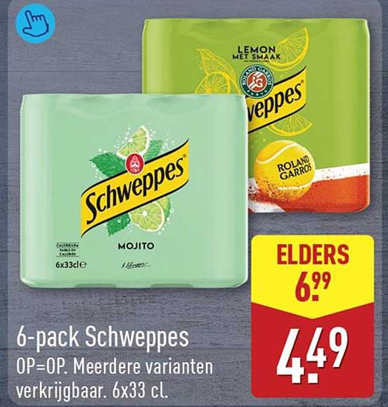 6-pack Schweppes OP=OP. Meerdere varianten verkrijgbaar. 6x33 cl.