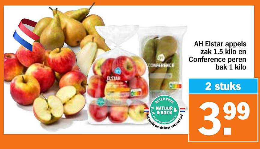 AH Elstar appels zak 1.5 kilo en Conference peren bak 1 kilo 2 stuks