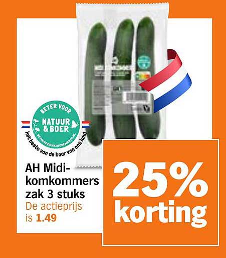 AH Midi-komkommers zak 3 stuks 25% korting