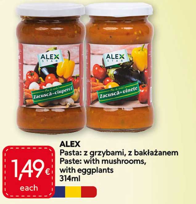 ALEX Pasta: z grzybami, z bakłażanem Paste: with mushrooms, with eggplants 314ml