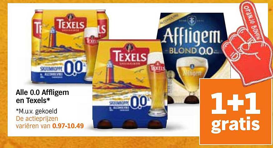 Alle 0.0 Affligem en Texels* 1+1 gratis