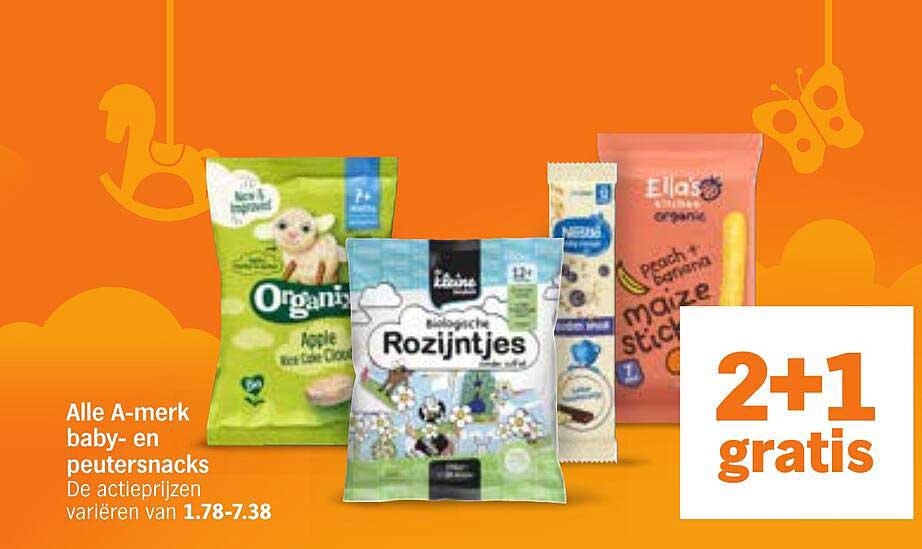 Alle A-merk baby- en peutersnacks 2+1 gratis