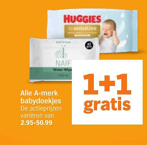 Alle A-merk babydoekjes 1+1 gratis