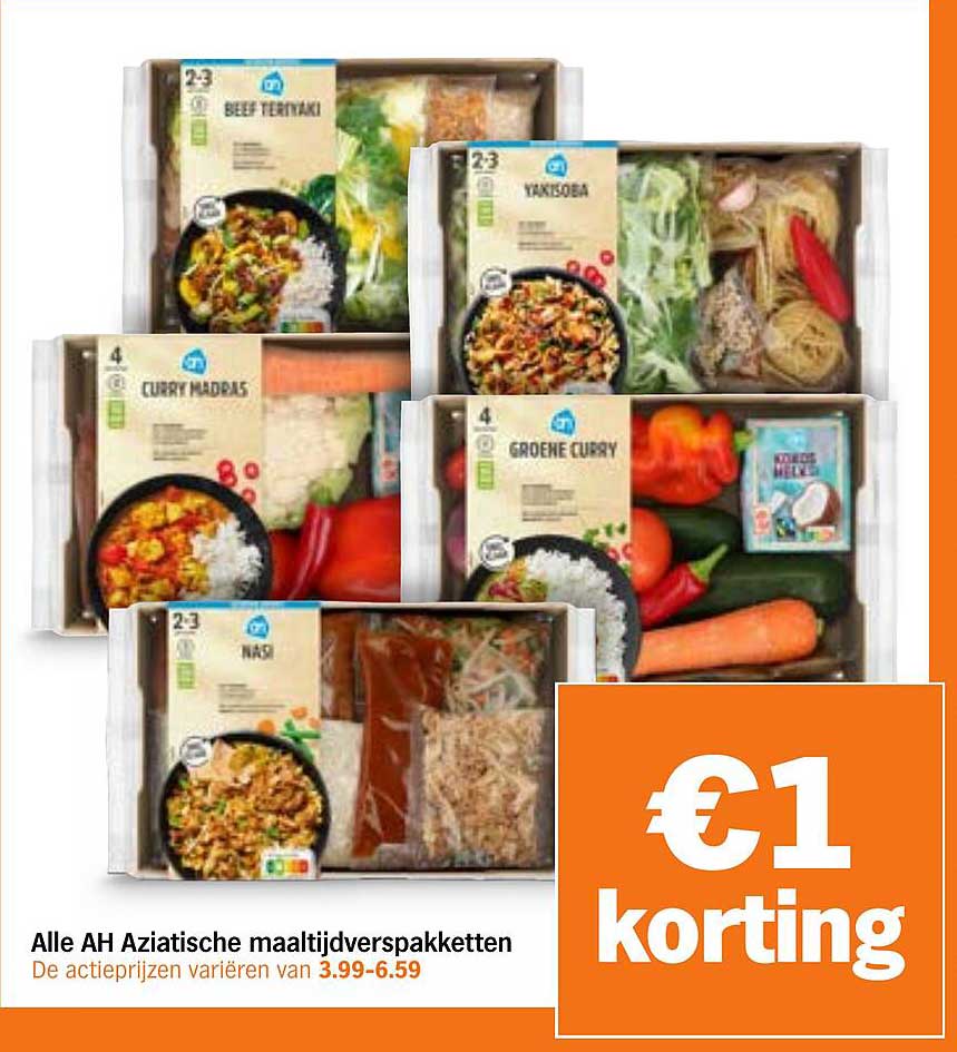 Alle AH Aziatische maaltijdverspakketten €1 korting