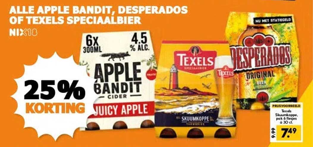 ALLE APPLE BANDIT, DESPERADOS OF TEXELS SPECIAALBIER 25% KORTING