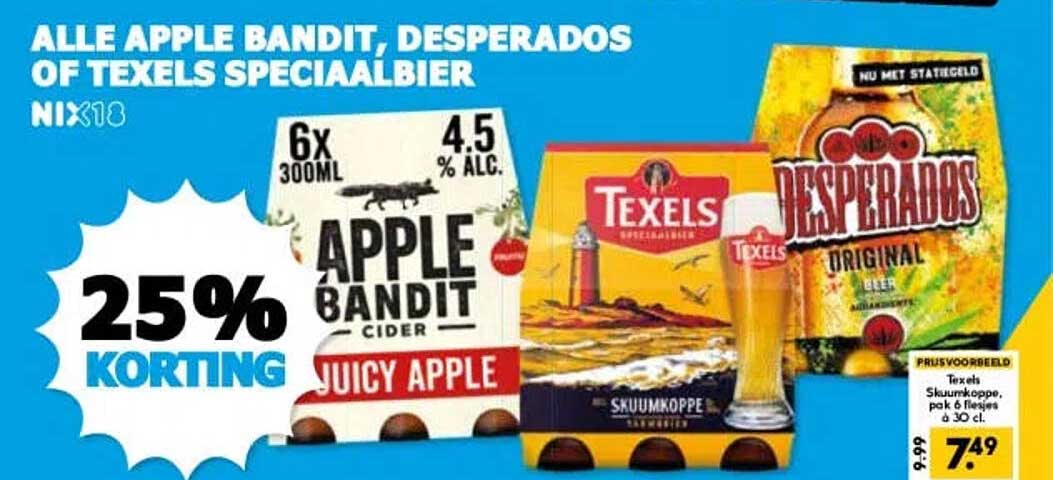 ALLE APPLE BANDIT, DESPERADOS OF TEXELS SPECIAALBIER 25% KORTING
