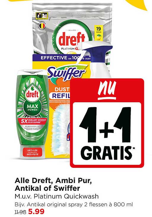 Alle Dreft, Ambi Pur, Antikal of Swiffer 1+1 GRATIS