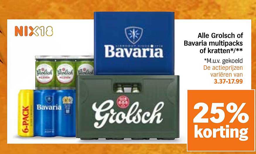 Alle Grolsch of Bavaria multipacks of kratten* / ** 25% korting