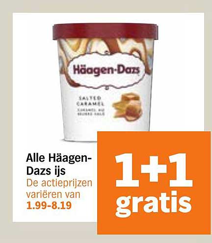 Alle Häagen-Dazs ijs 1+1 gratis