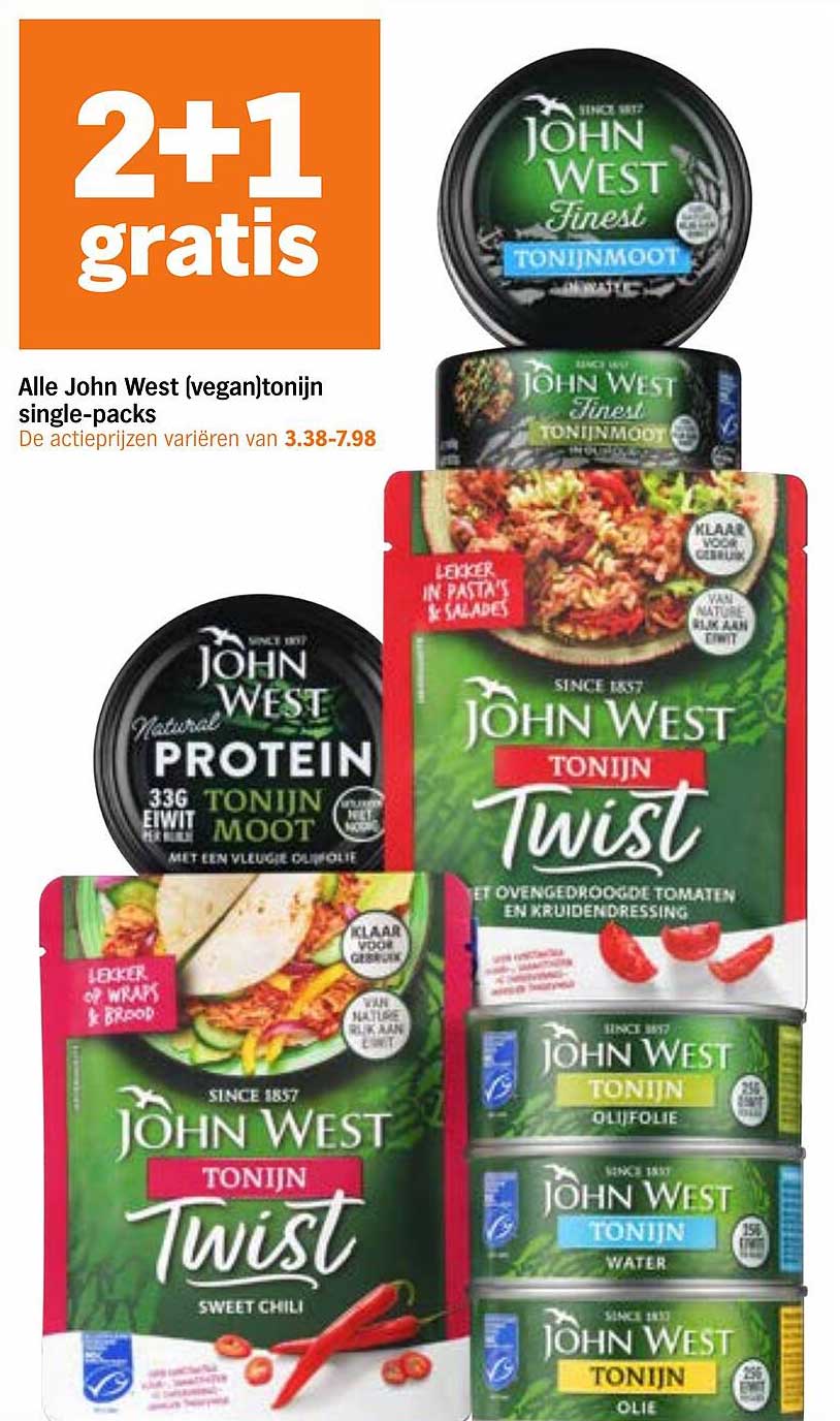 Alle John West (vegan)tonijn single-packs 2+1 gratis