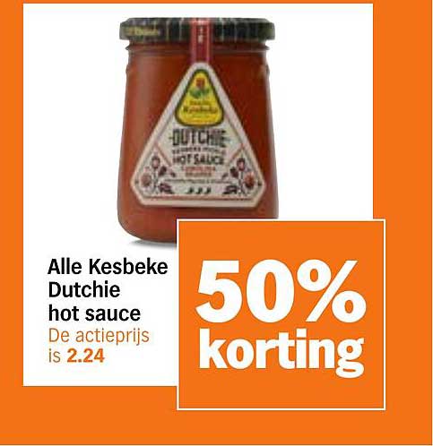 Alle Kesbeke Dutchie hot sauce 50% korting