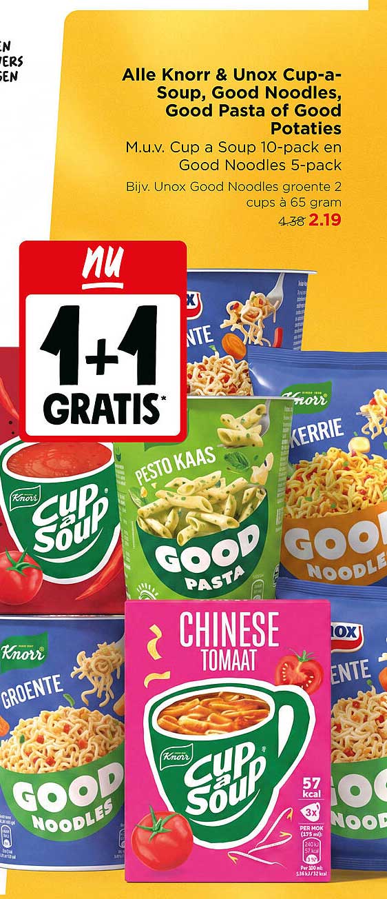 Alle Knorr & Unox Cup-a-Soup, Good Noodles, Good Pasta of Good Potaties 1+1 GRATIS