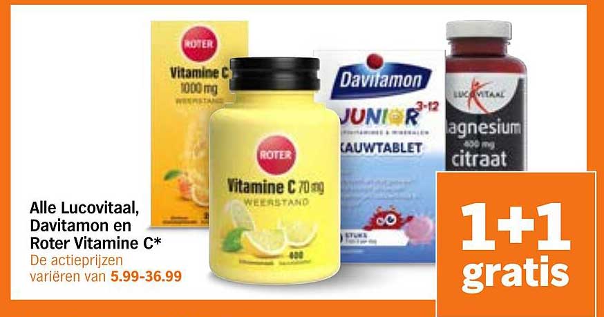Alle Lucovitaal, Davitamon en Roter Vitamine C* 1+1 gratis