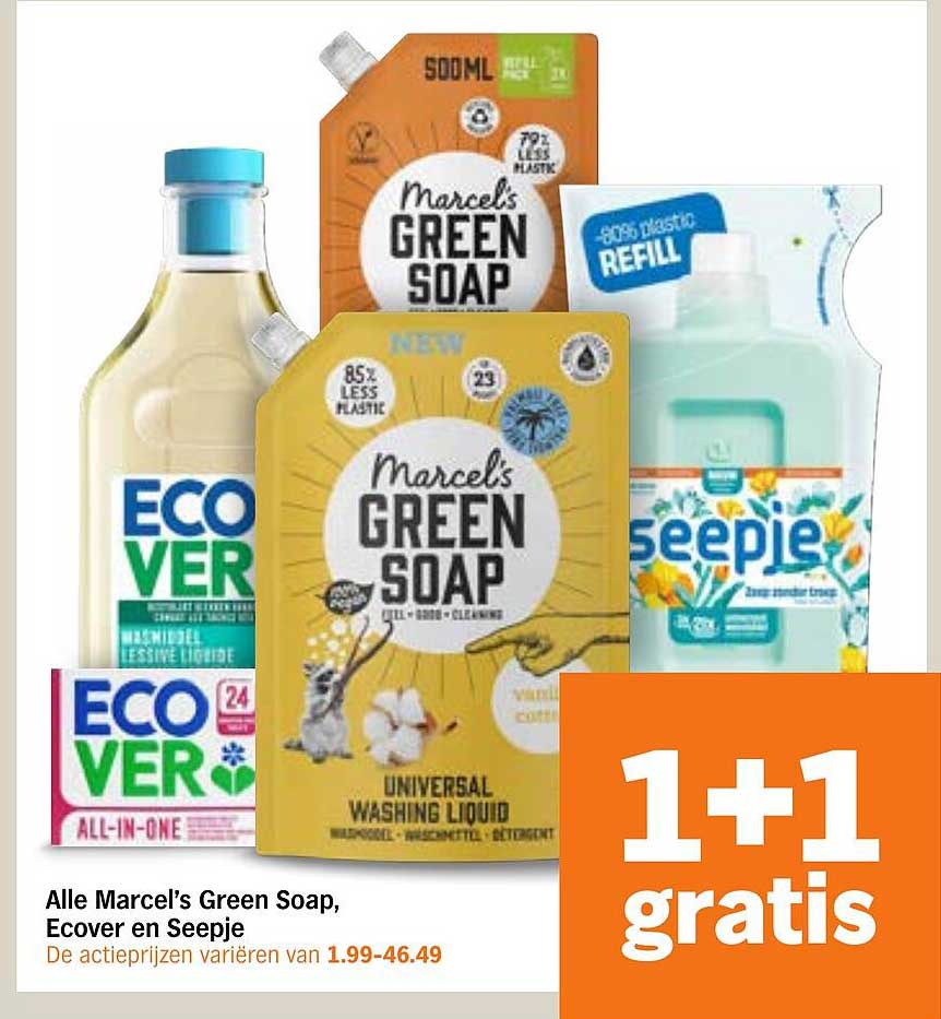 Alle Marcel’s Green Soap, Ecover en Seepje 1+1 gratis