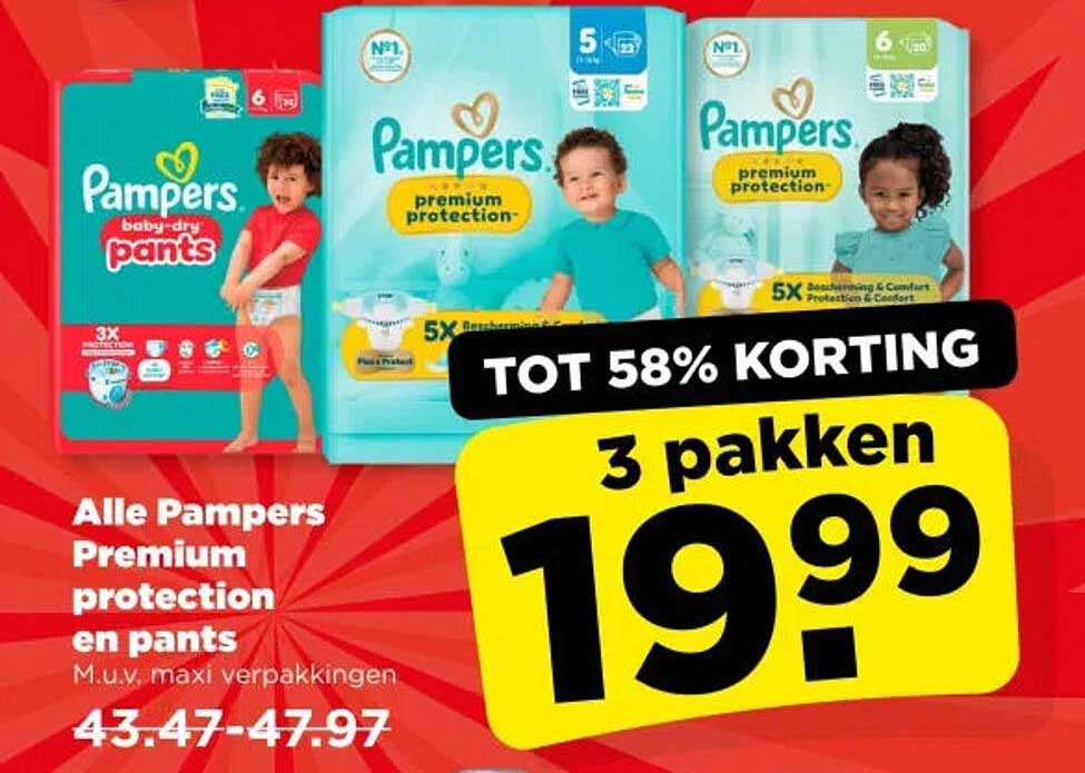 Alle Pampers Premium protection en pants TOT 58% KORTING