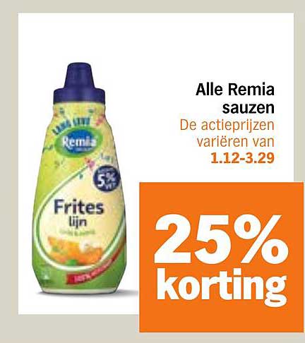 Alle Remia sauzen 25% korting