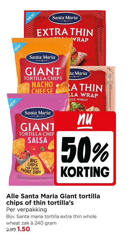 Alle Santa Maria Giant tortilla chips of thin tortilla’s 50% korting