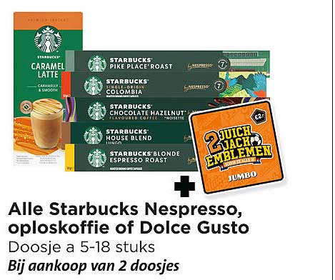 Alle Starbucks Nespresso, oploskoffie of Dolce Gusto