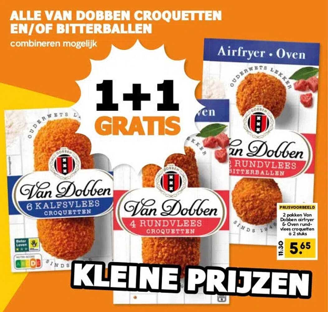 Alle van Dobben kroquetten en/of bitterballen combineren mogelijk 1+1 gratis