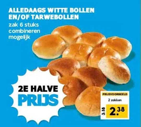 ALLEDAAGS WITTE BOLLEN EN/OF TARWEBOLLEN 2E HALVE PRIJS