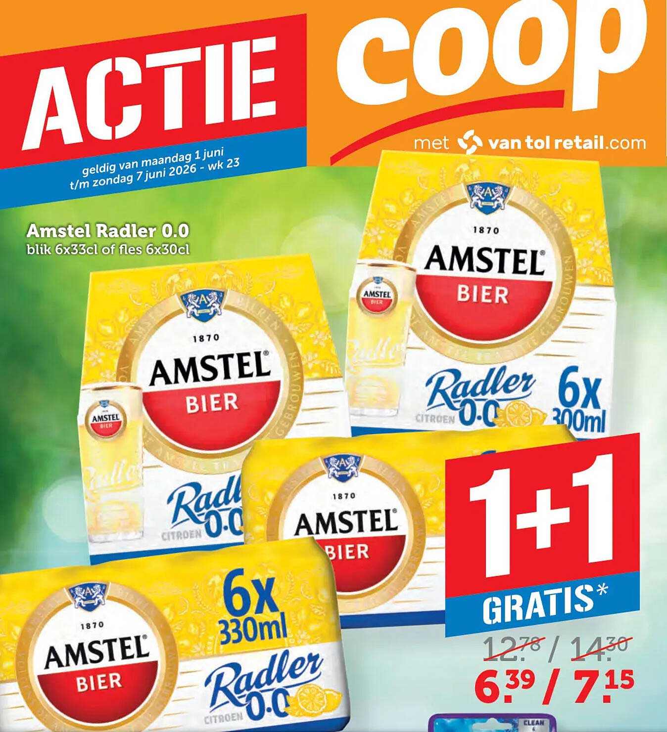Amstel Radler 0.0 blik 6x33cl of fles 6x30cl 1+1 GRATIS
