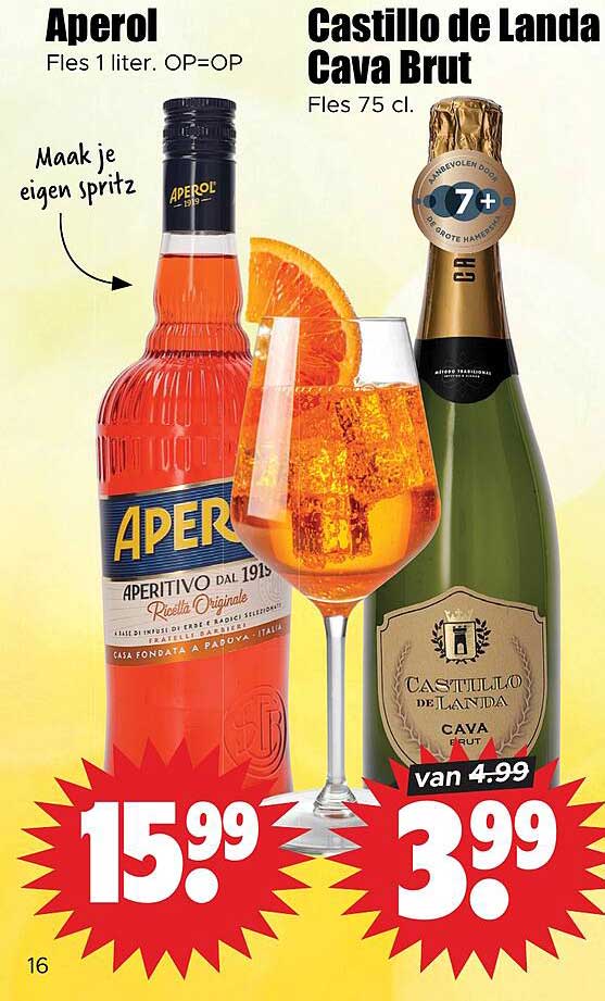 Aperol Fles 1 liter. OP=OP