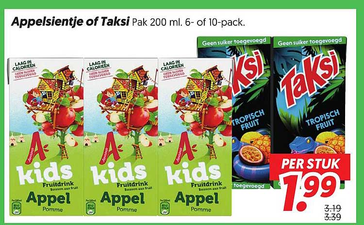 Appelsientje of Taksi Pak 200 ml. 6- of 10-pack. PER STUK