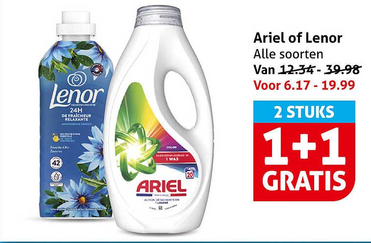 Ariel of Lenor Alle soorten 1+1 gratis
