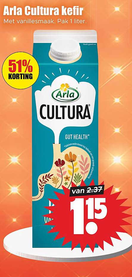 Arla Cultura kefir Met vanillesmaak. Pak 1 liter. 51% KORTING