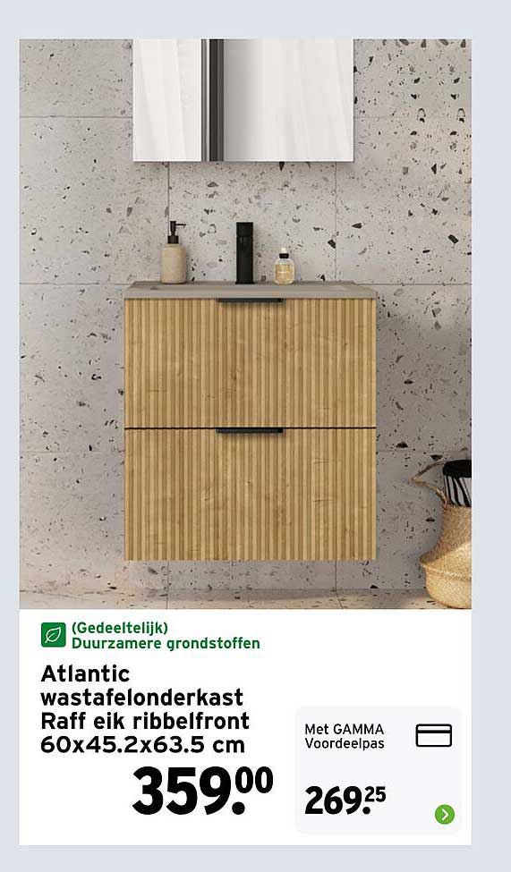 Atlantic wastafelonderkast Raff eik ribbelfront 60x45.2x63.5 cm