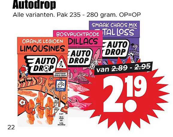 Autodrop Alle varianten. Pak 235 - 280 gram. OP=OP