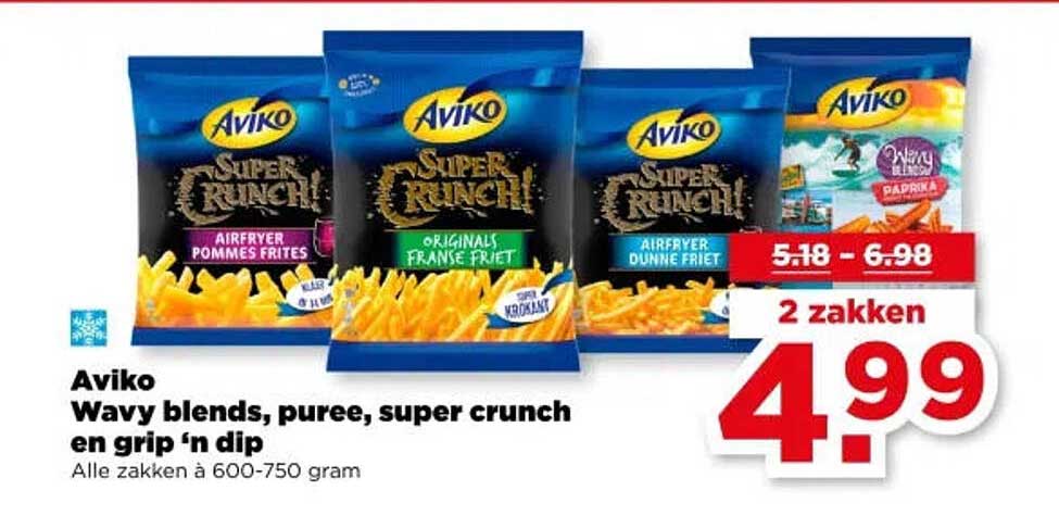 Aviko Wavy blends, puree, super crunch en grip 'n dip