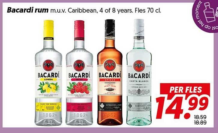 Bacardi rum m.u.v. Caribbean, 4 of 8 years. Fles 70 cl.
