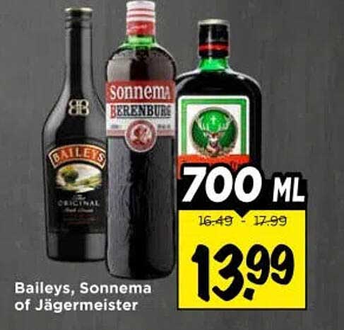 Baileys, Sonnema of Jägermeister 700 ml