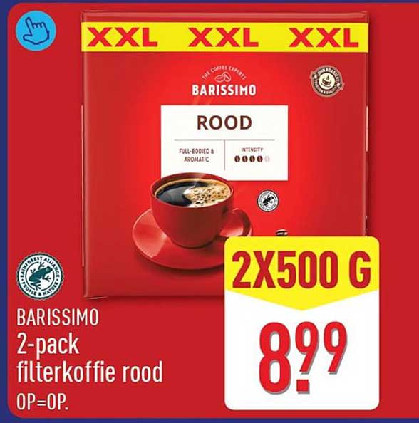 BARISSIMO 2-pack filterkoffie rood OP=OP. 2X500 G