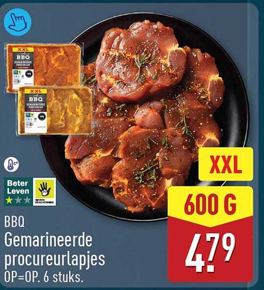 BBQ Gemarineerde procureurlapjes OP=OP. 6 stuks. XXL 600 G