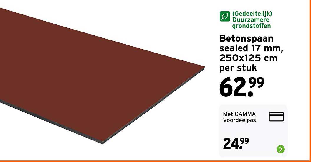 Betonspaan sealed 17 mm, 250x125 cm per stuk